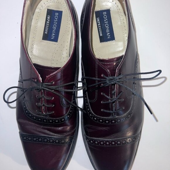 Bostonian Wingtip Oxford Leather Dress Shoes Burgundy Men's Size 9 - Picture 3 of 4